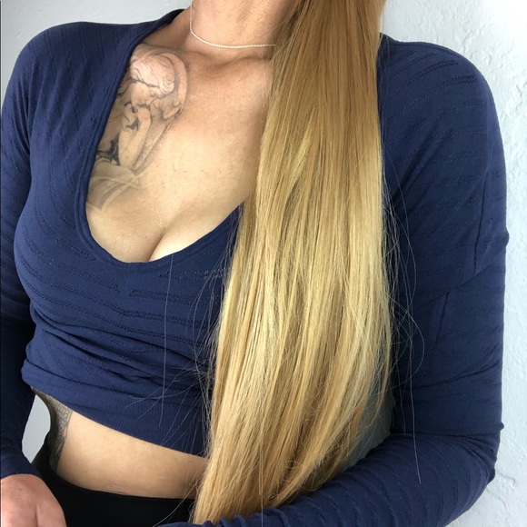 FREE PEOPLE Navy NWT Long Sleeve Shirt Large - Picture 5 of 12